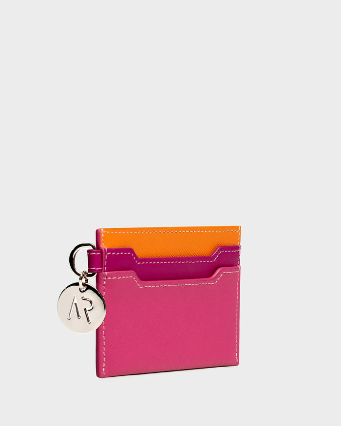 Leather Cardholder In Pink three quarters view