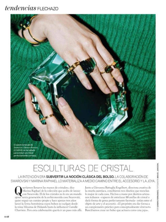 Page from the January 2022 issue of Madame Figaro Spain magazine featuring: the Marina Raphael Lucent Clutch Handbag