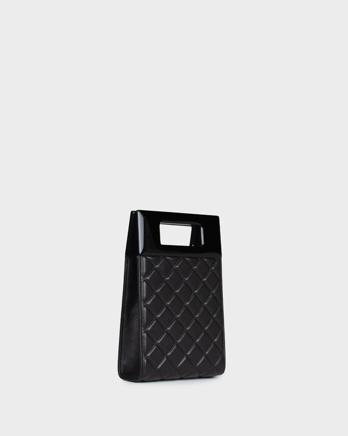 Micro Bella In Black Quilted Leather three quarters view