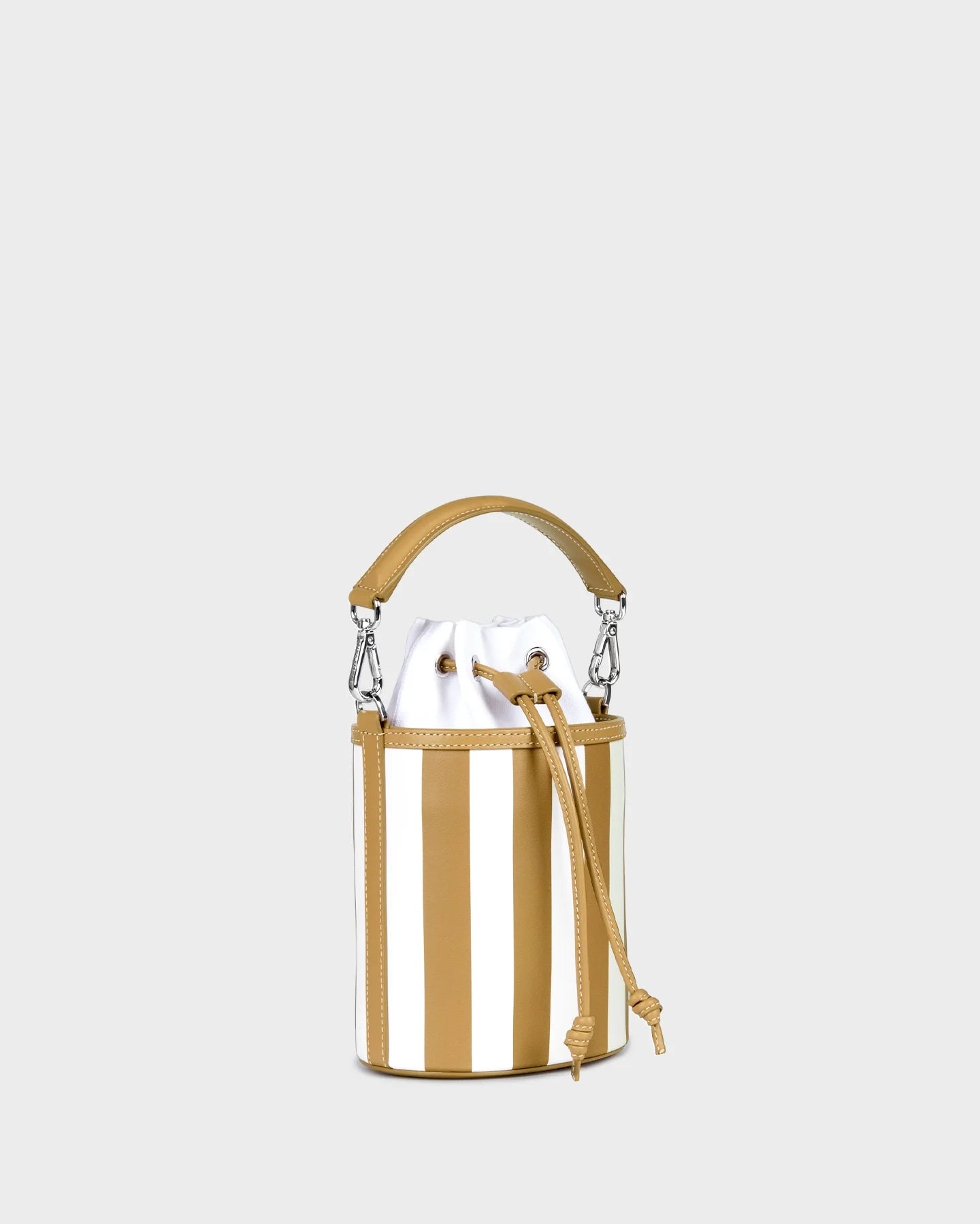 Micro Carina In Striped Champagne Leather three quarters view