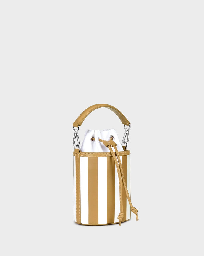 Micro Carina In Striped Champagne Leather three quarters view