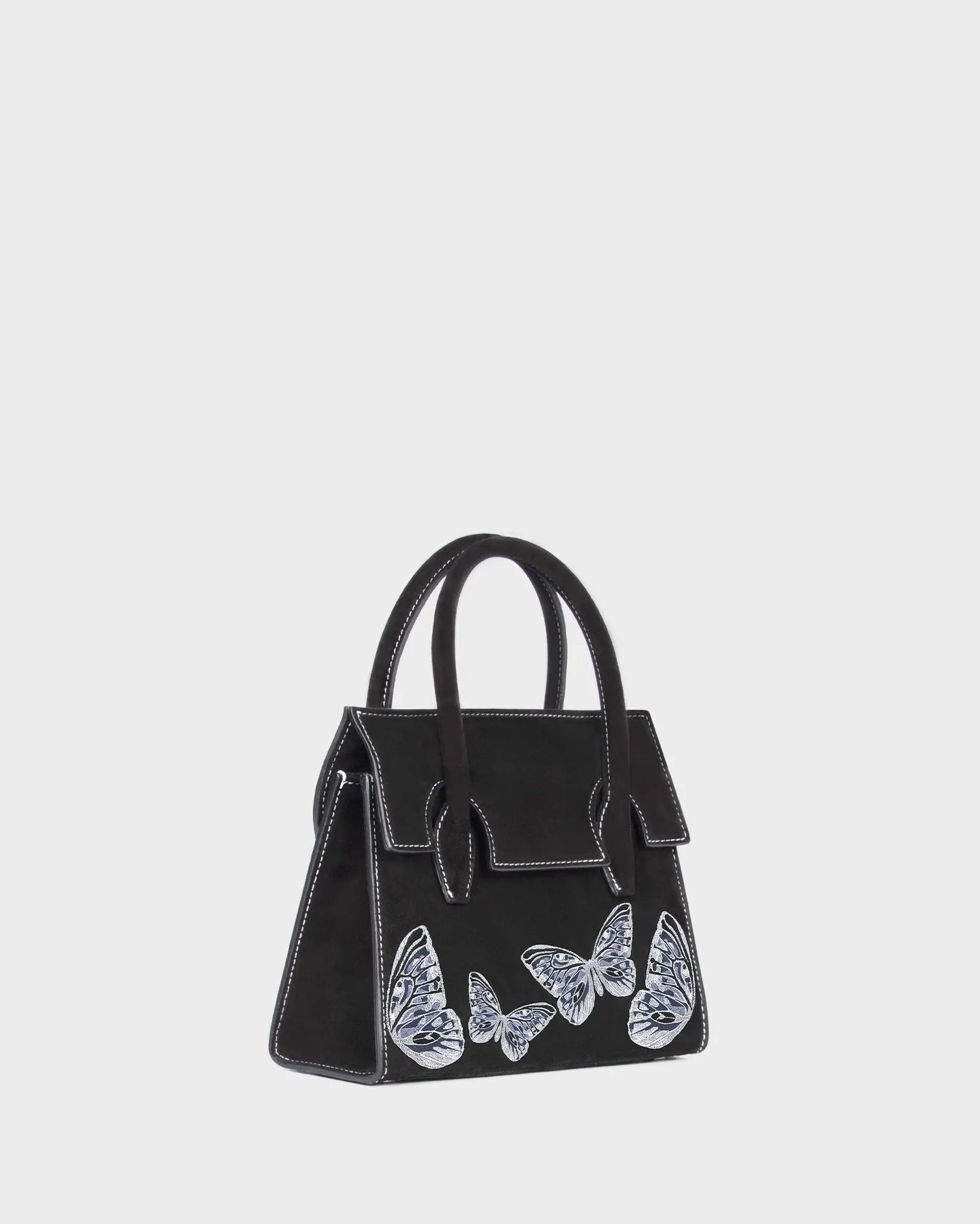 Micro Daphne In Black Embroidered Suede three quarters view