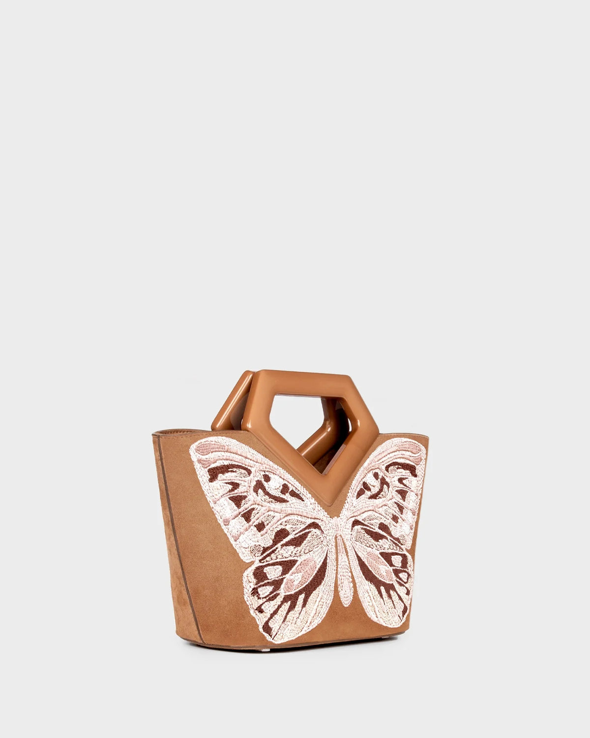 Micro Riviera Diamond In Embroidered Caramel Suede three quarters view