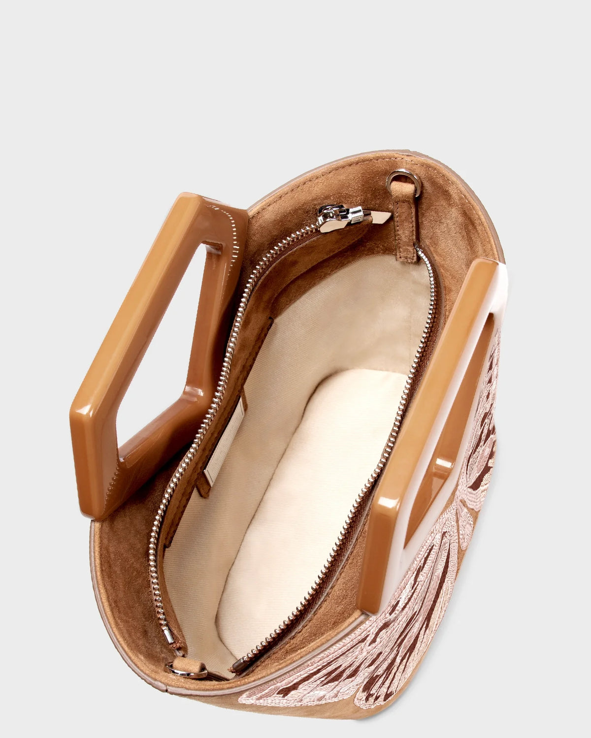 Micro Riviera Diamond In Embroidered Caramel Suede top view