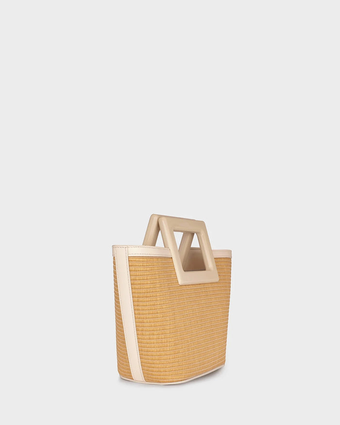 Micro Riviera in Raffia and Cream Leather three quarter view