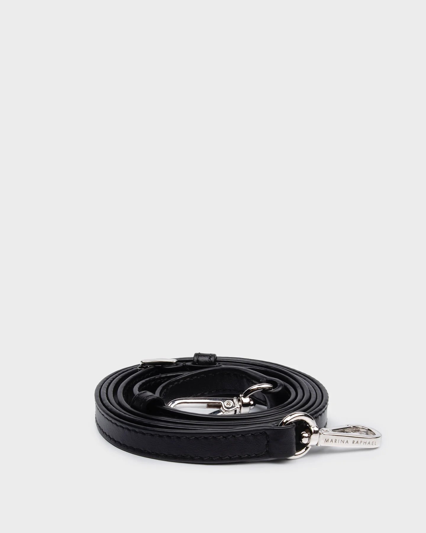 Thin, adjustable, black, napa leather strap with silver hardware