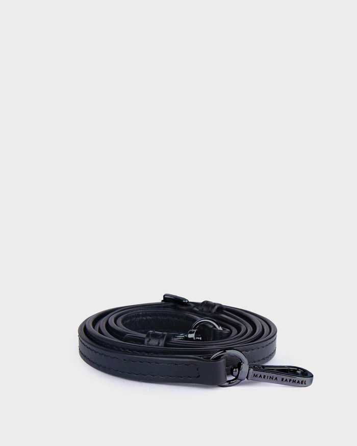 Thin, adjustable, black, napa leather strap with gunmetal hardware