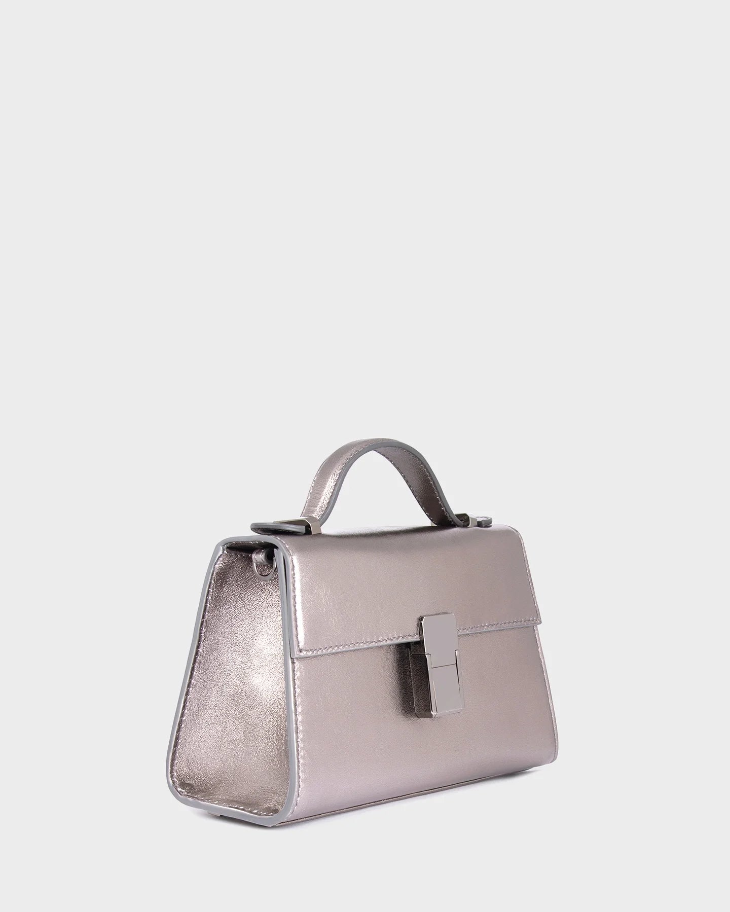 Micro Stella In Metallic Grey Leather three quarters view