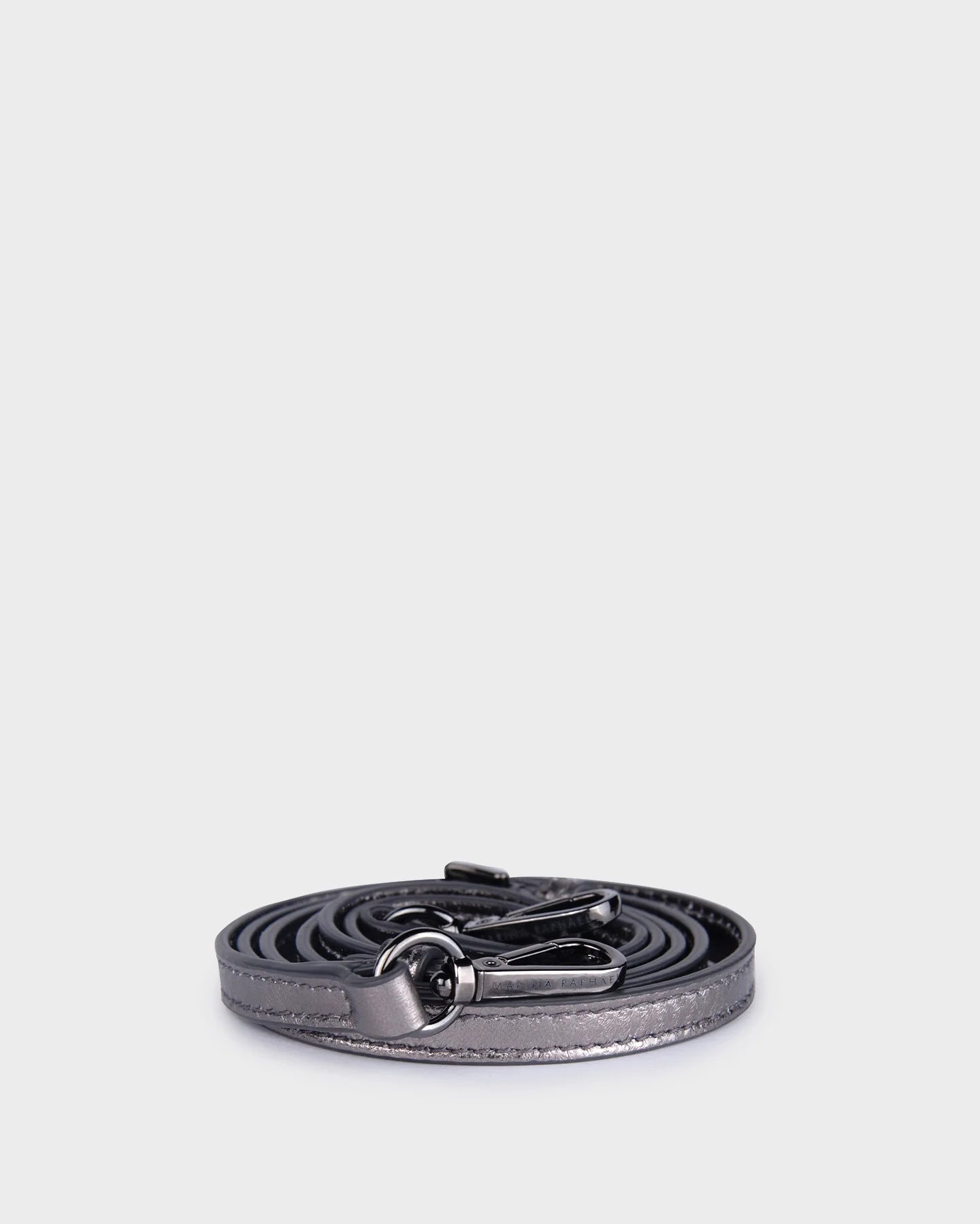 Thin, adjustable, silver, napa leather strap with gunmetal hardware