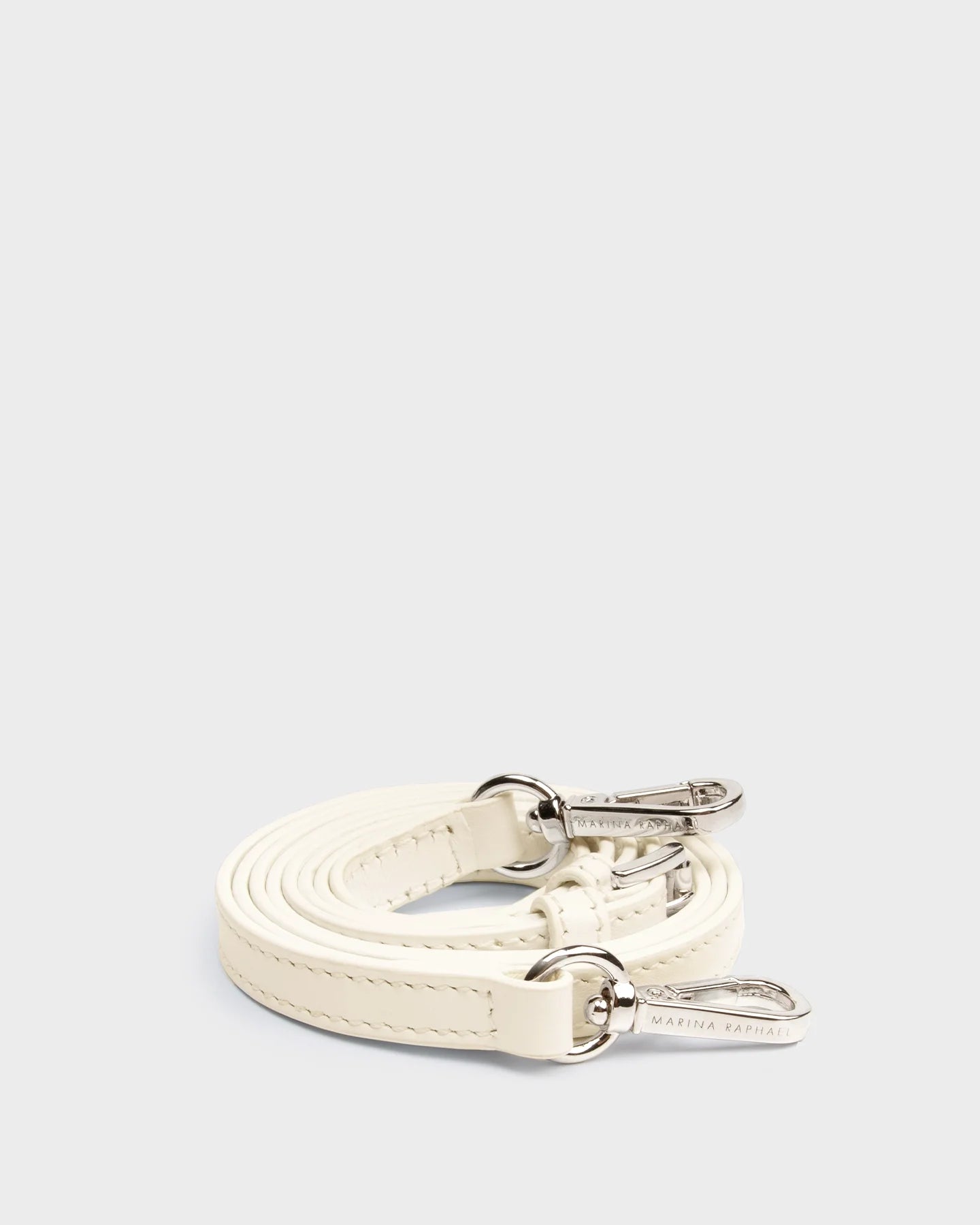 Thick, adjustable, cream, napa leather strap with silver hardware
