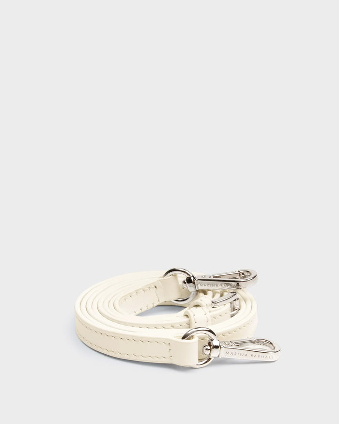 Thick, adjustable, cream, napa leather strap with silver hardware