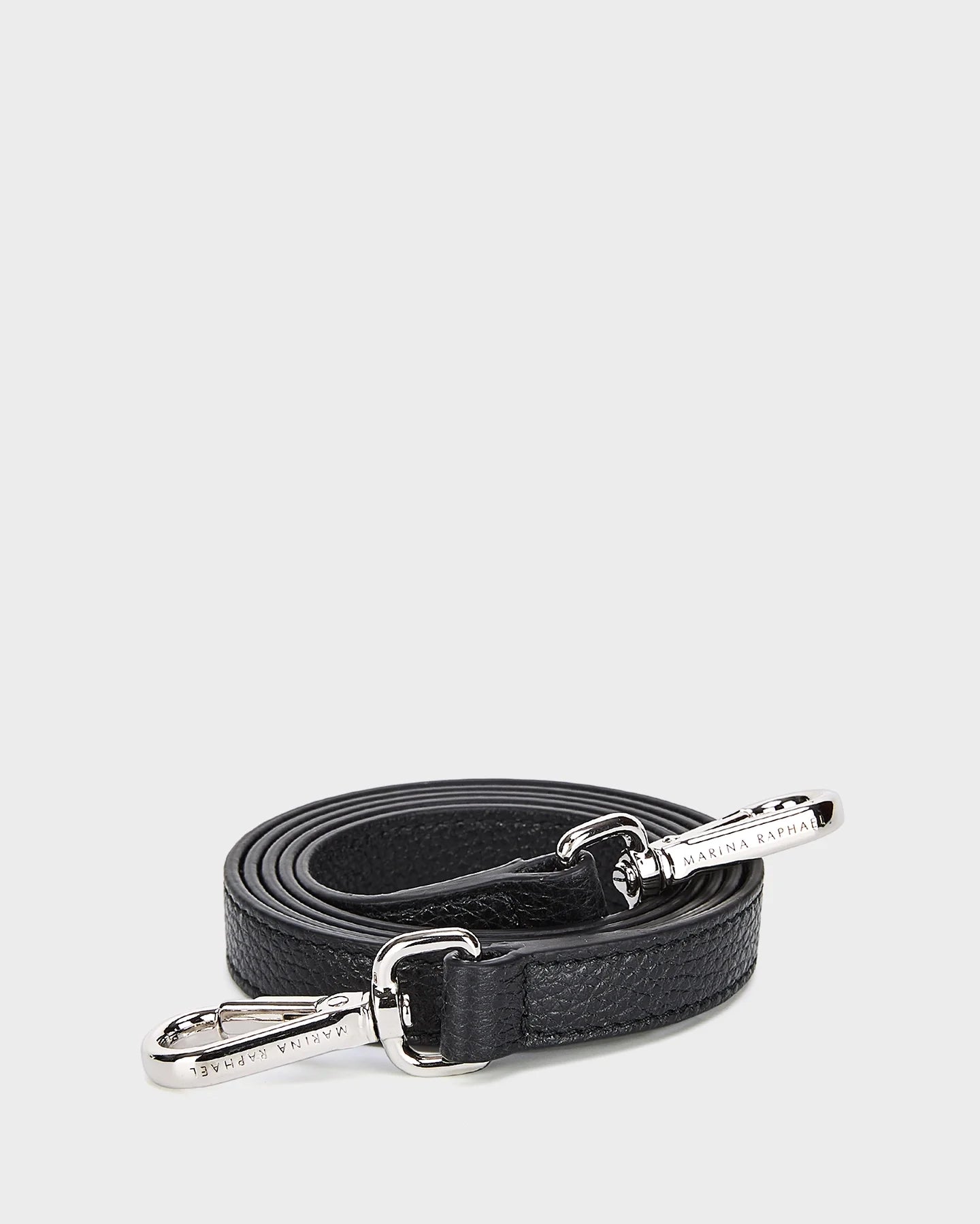 Thick, black, suede leather strap with silver hardware