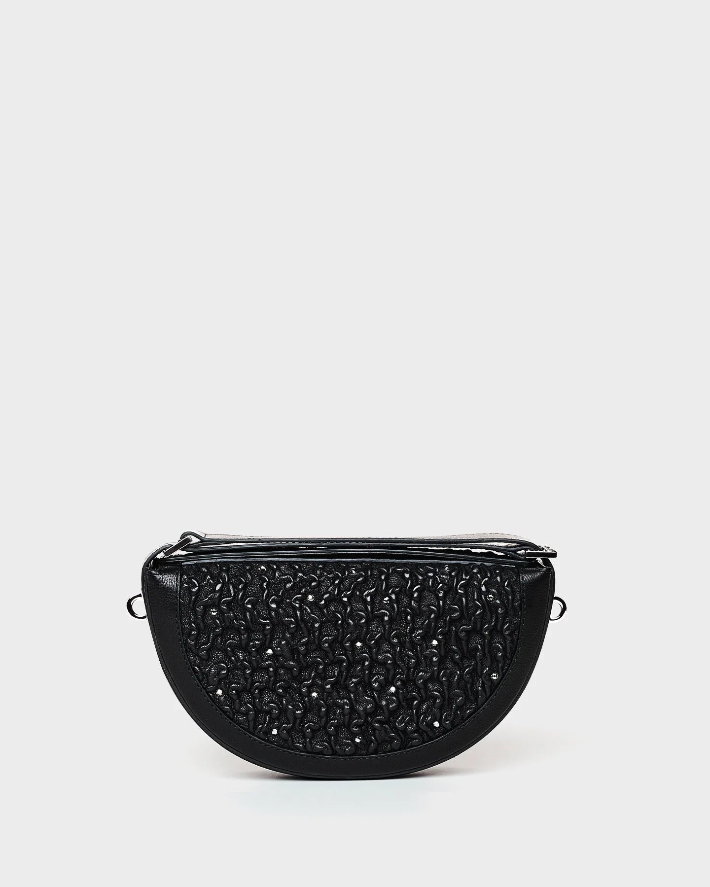 Rene In Black Elastic Leather and Crystal straight view