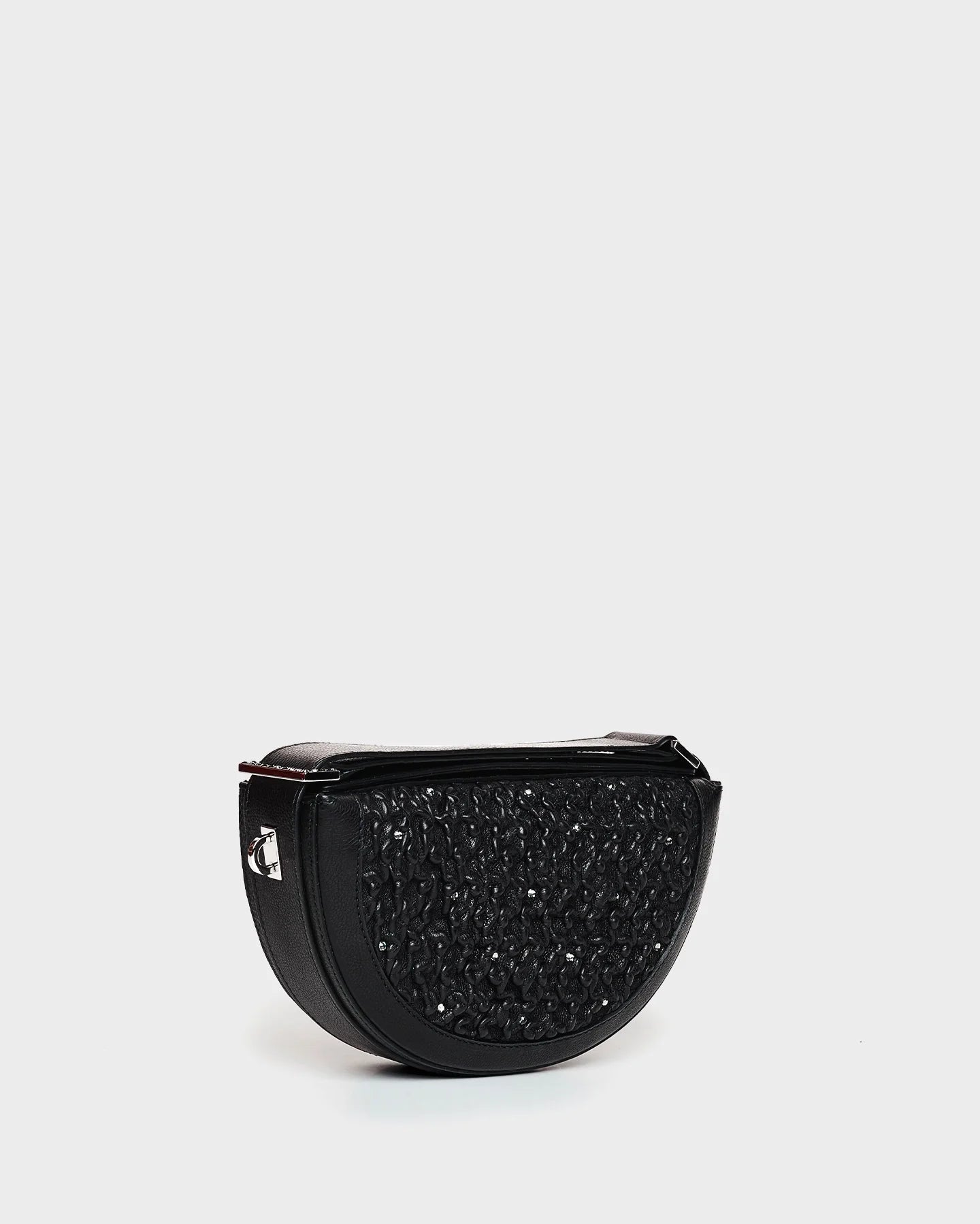 Rene In Black Elastic Leather and Crystal three quarters view