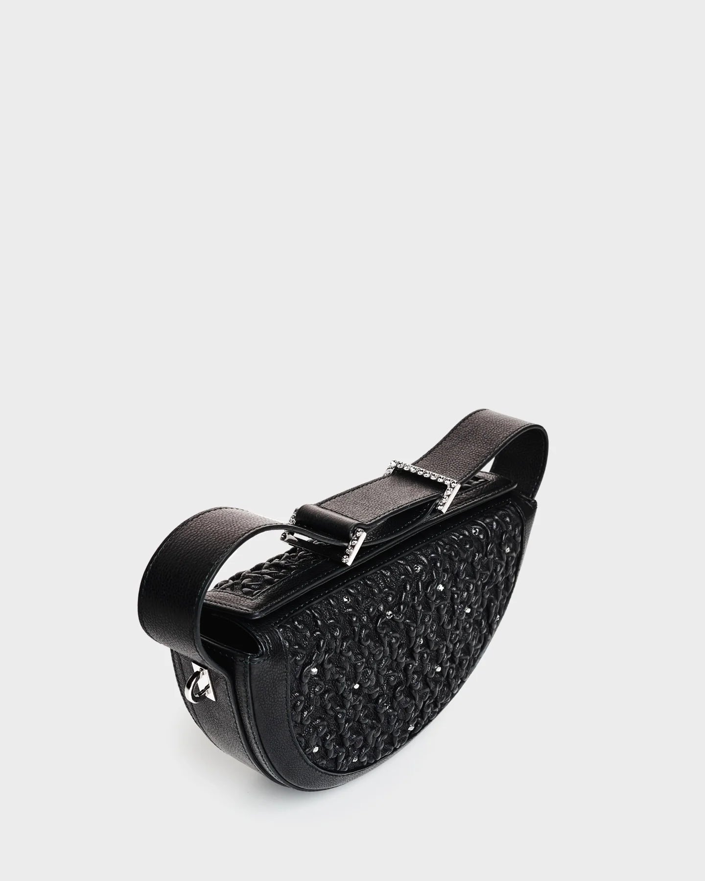 Rene In Black Elastic Leather and Crystal three quarters top down view