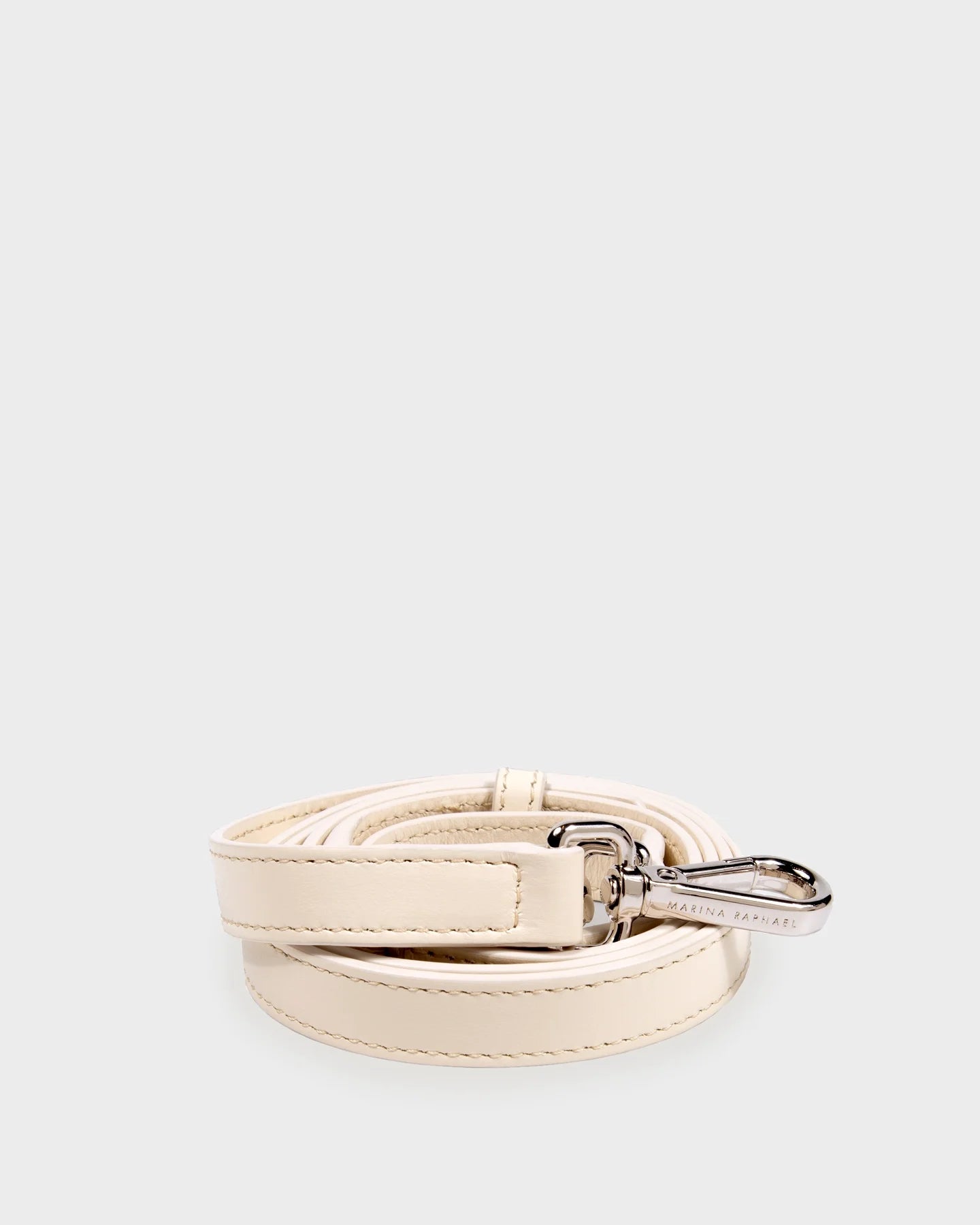 Thick, adjustable, cream, napa leather strap with silver hardware