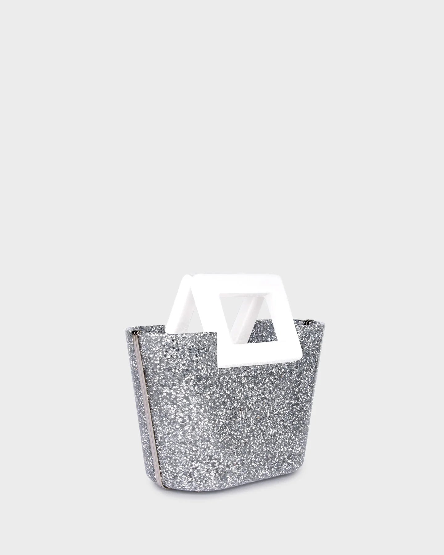 Riviera Plexi Clutch In Silver Crystal three quarters view
