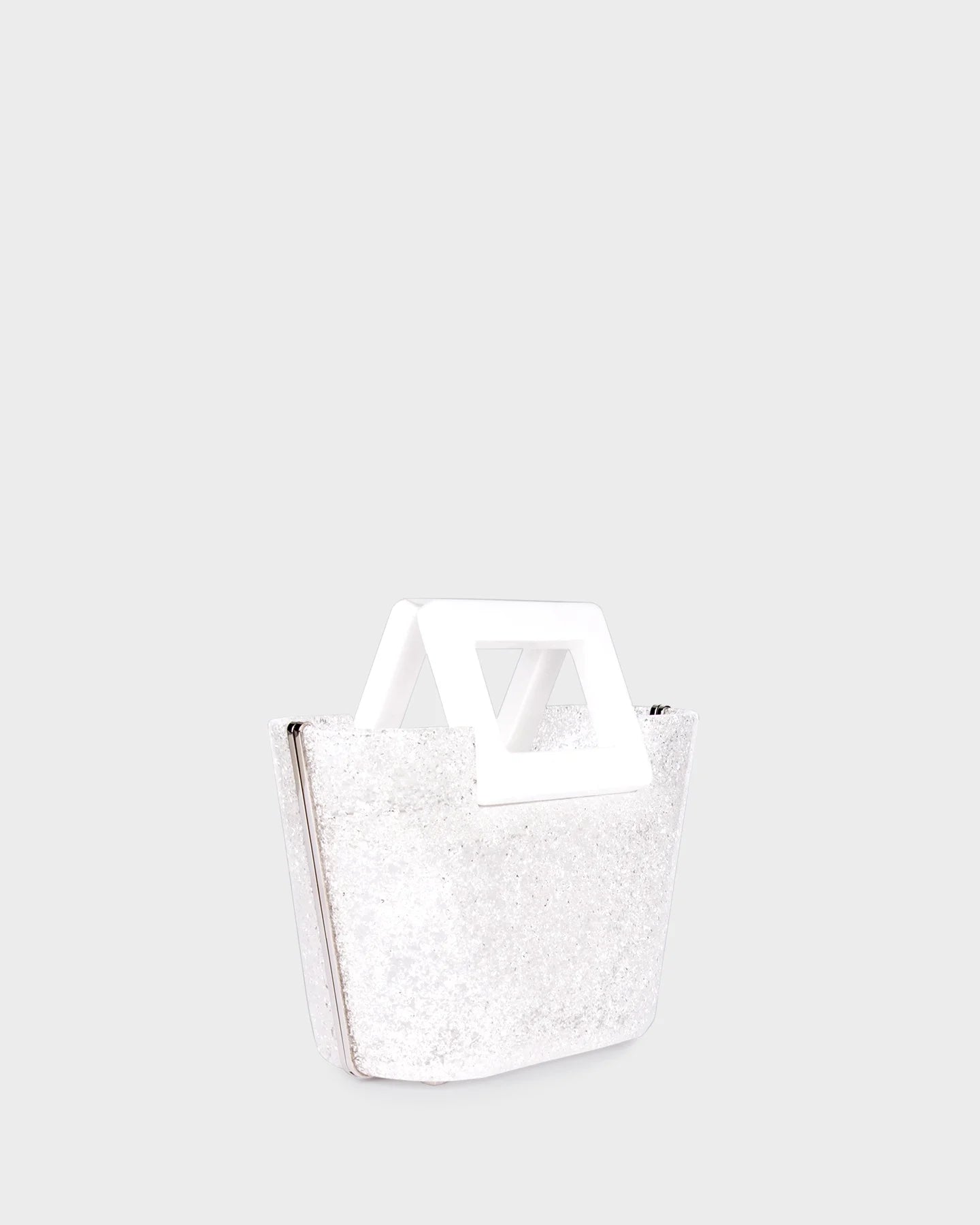 Riviera Plexi Clutch In White Crystal three quarters view