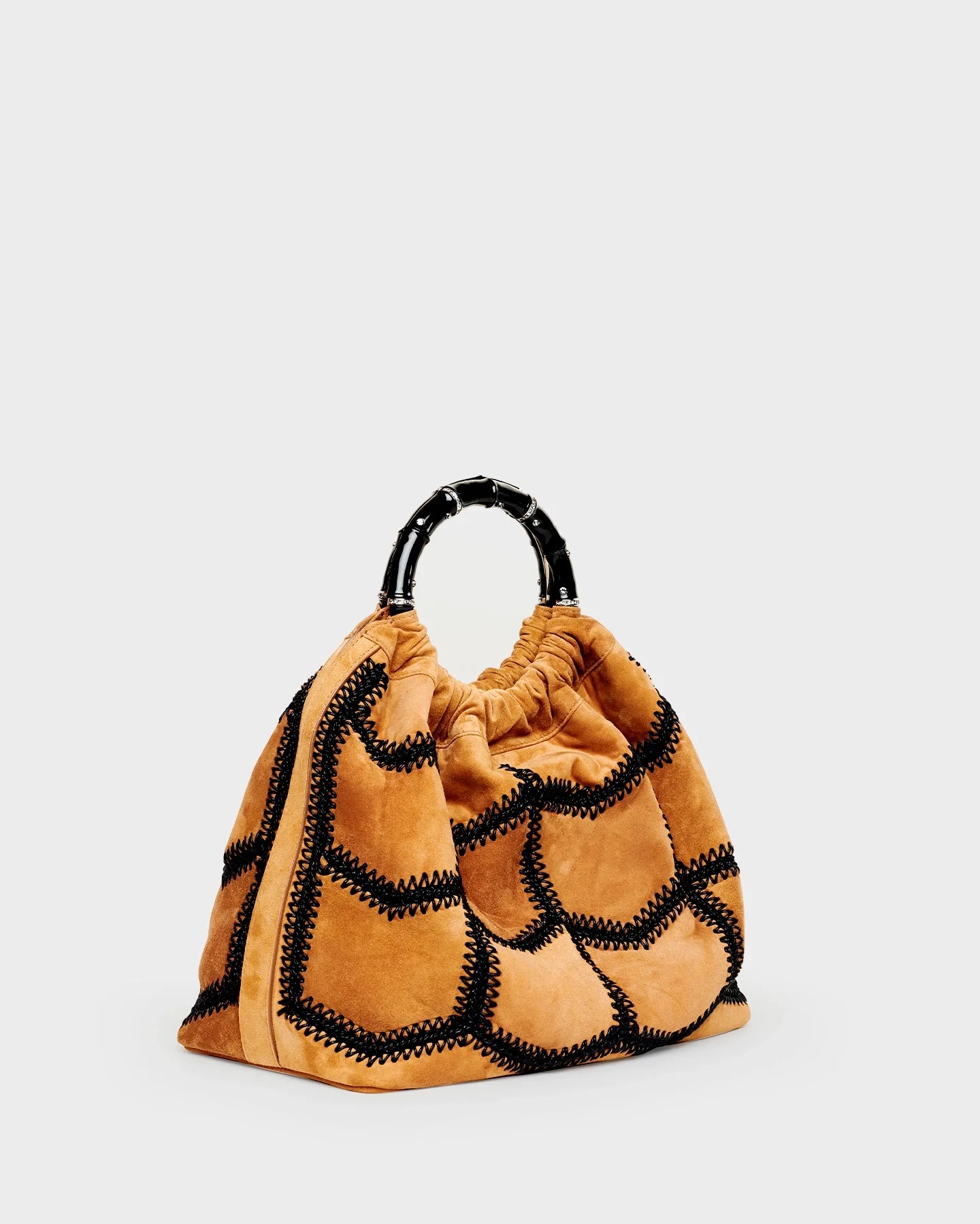 Sienna In Caramel Crochet Suede three quarters view