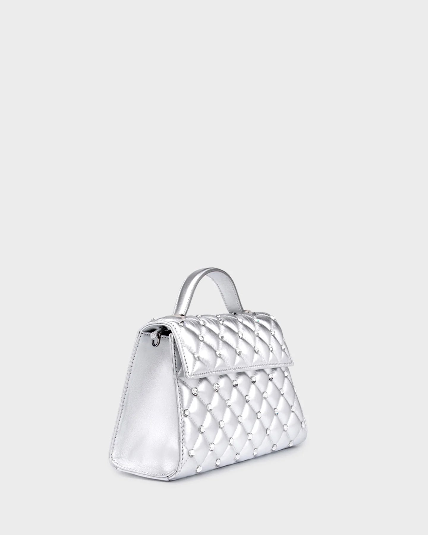 Stella In Silver Quilted Leather And Crystal three quarters view