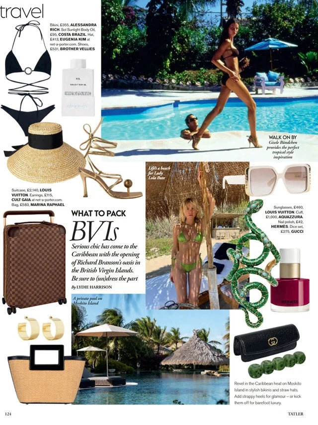 Page from the April 2022 issue of Tatler UK magazine featuring: the Marina Raphael Micro Riviera in Raffia Handbag
