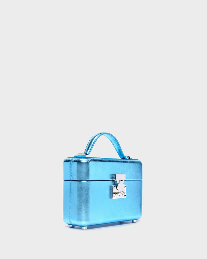 Venyx In Blue Metallic Leather three quarters view