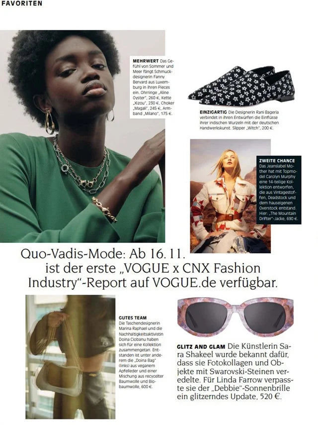 Page from the November 2021 issue of Vogue Germany magazine featuring: the Doina x Marina Raphael Collaboration