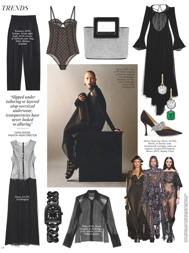 Page from the November 2021 issue of Vogue UK magazine featuring: the Marina Raphael Evangelie in Silver Crystal Handbag