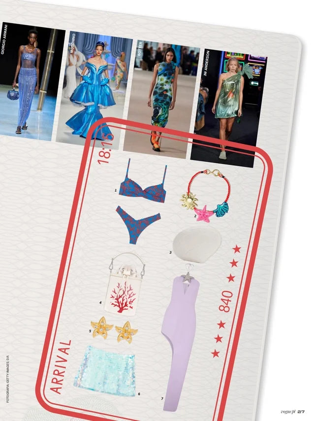 Page from the June 2023 issue of Vogue Portugal magazine featuring: the Marina Raphael Micro Carina in Coral Crystal Handbag